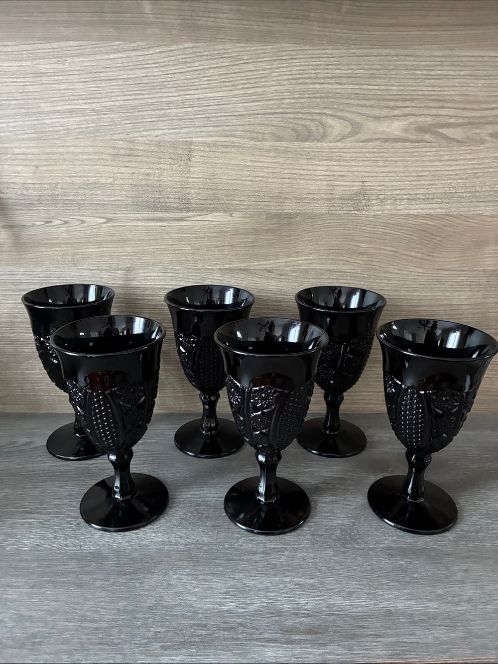 Tiara Black Amethyst Indiana Glass Daisy Monarch Set Of 6